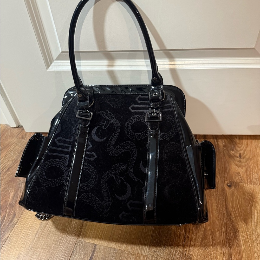 Killstar Black Patent Snake & Occult Print Shoulder Bag - Picture 4 of 11